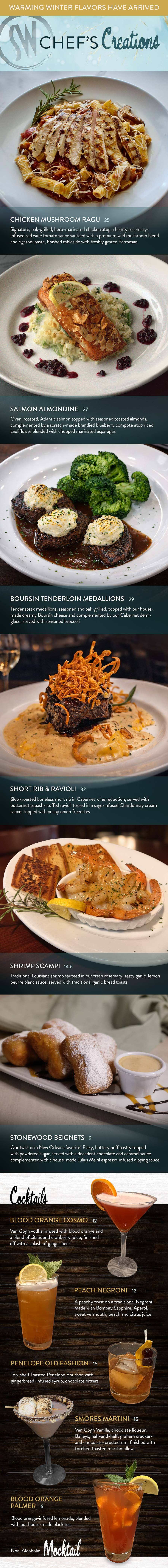 Try the seasonal flavors at Stonewood! Text version of the menu can be found below.