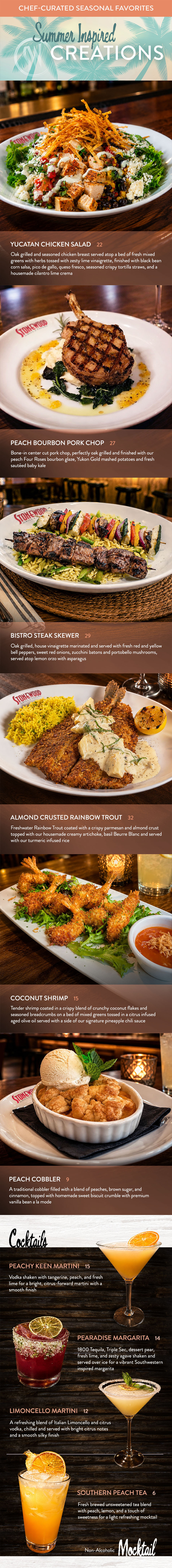 Chef-curated Seasonal Favorites, Sumer Inspired Creations. See text below for more details.